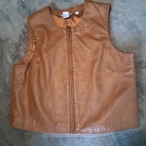 Stonebridge Brown Genuine 100% Leather Zip-Up Vest Size Large Layer Feminine VTG